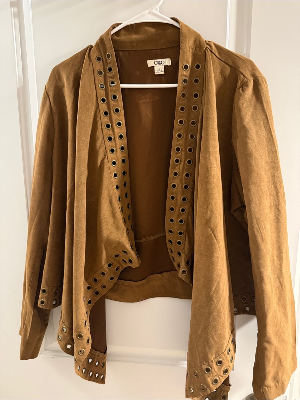 🥳 5 for $25 BUNDLE Cato Brown Suede-Look Open Front Jacket with Eyelet Trim